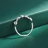 Bagues De Grappe De Mode Irrégulière Feuille Enroulement Courbé Rond Diamant Couple Anneau S925 Original Véritable En Argent Sterling Amant Bijoux Cadeau