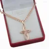 Pendant Necklaces FJ 2 Choose Women 585 Rose Gold Color Patterned Crystal Cross Necklace Jewelry
