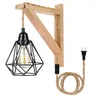 Lampada da parete con applique da fattoria Plug In Light Mounted Wood Bracket Switch Cord Boho