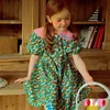 Robes pour filles Robe pour fille Été Vert Imprimé Mode Robe pour enfants Pur coton Mignon Short à manches courtes Ensemble Vêtements pour enfants 230619