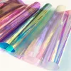 Feuille holographique en PVC A4 20,3 x 30,5 cm (20 cm x 30 cm) en vinyle transparent irisé arc-en-ciel brillant film transparent miroir tissu laser pour chaussures, sac, couture, patchwork