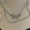 Choker Chokers Fairy utsökt söt fjäril Crystal Pearl Dubbelskiktkedjor Halsband för kvinnor Goth Sweet Insect Halsbandsmycken