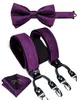 Andra modetillbehör Dibangu Luxury Purple Silk Men's Suspenders Leather Metal 6 Clips Justerbara hängslen PRetied Bow Tie Pocket Square Set 4008 230619