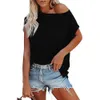 One Shoulder Slope Neckline T-Shirt Casual One Shoulder Tops Kurzarm T-Shirts Loose Summer Shirt Damen Einfarbig