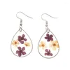 Boucles d'oreilles pendantes ovale clair plat encadré pressé véritable fleur séchée jonquille pétale résine pendentif boucle d'oreille marguerite fleur crochet