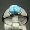 Cluster Rings 925 Sterling Silver Natural Dominica Larimar Round Ring Womens Jewelry For Engagement Wedding Gift