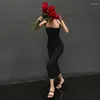 Casual Jurken Halter Ruglooze Formele Gelegenheid Jurk Vrouwen Bodycon Celebrity Avond Feest Elegant Strapless Lang Rood Zwart 2023