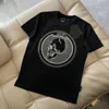 T-shirt de manga curta em PP europeu Alemanha Hot Diamond Skull casual gola redonda manga curta t-shirt solta masculina Big Guy moda versátil