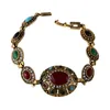 Charm Bracelets Vintage Turkish Jewelry Multicolor Resin Crystals Antique Gold-Color Bracelet For Women Fashion Accessories