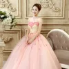 Склявище розовое длинное платье для выпускного выпускного выпускного платья Блинчатые блестки 3D цветы с плеча с мячом платье с зачисткой.