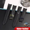 Titta på band 20mm 22mm nylon äkta läderrem för Seamaster 300 Diver Curved End Men Quality Canvas Ersätt Watch Band Armband 230619