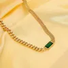 Pendant Necklaces Stainless Steel Green Cubic Zirconia Square Necklace For Women Gold Plated Cuban Collar Choker Waterproof Jewelry