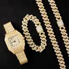 Hanger Kettingen Ketting Horloge Armband Hip Hop Miami Curb Cubaanse Ketting Zilver Kleur Volledige Iced Out Verharde Steentjes CZ Voor Mannen SieradenPend