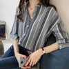 Women's Blouses Woman's Shirts Spring/summer Stripe Half Sleeve V-neck Single Breasted Sale Ladies Tops Shirt Drop XMM1620