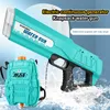 Gun Toys Electric vattenpistol med ryggsäck Automatiska vatten Soaker Guns stor kapacitet Sommarpool Party Beach Outdoor Toys For Kid Adult 230619