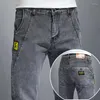 Jeans Masculino Etiqueta de Moda Cinza Masculino Stretch Ajuste Justo Personalidade Simples Roupas Masculinas Casual Calças Skinny Denim