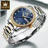 Olevs Montre en or incrustée de diamants calendrier 3 broches montre à quartz lumineuse montre pour hommes 40mm