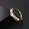 Wedding Rings Luxury Retro Personalized Colorful Zircon Pearl Ring 18k Gold Plated Stainless Steel Crystal Open For Women