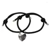 Braccialetti con ciondoli 2 pezzi Coppia Amanti del cuore minimalista Abbinamento Braccialetto dell'amicizia Corda intrecciata Distanza magnetica Regalo di San Valentino