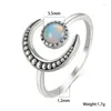 Bagues de grappe femme petite pierre de lune ouverte bague réglable couleur argent fiançailles de mariée Vintage Zircon pierre mariage pour les femmes