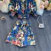 Fatos de Treino Feminino Teeuiear Boho Sexy Ombro Fora Estampa Floral Verão Curto Top Duas Peças Terno Feminino Casual Praia Férias Bandagem