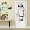 Autocollants de porte 3D auto-adhésifs peints à la main cheval blanc Art abstrait peinture murale chambre salle d'étude porte murale papier peint décor L230620