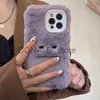 Mobiltelefonfodral Korean Söt rolig päls fluffig telefonfodral för iPhone 14 13 12 11 Pro Max Mini X XS XR 7 8 Plus SE 2020 Girl Cover Soft Plush Coque J230620