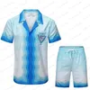 Casablanc-s 22SS Designer Conjunto Masao San Print Mens Casual Casual e Camisa de seda de Casablanc Shirt curta Camisa de seda de alta qualidade Tran 2625