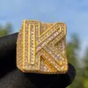 Cluster Rings Bubble Letter A ~ Z Single Baguette Ring for Men Anpassad Initial Finger Charm Real Gold Plated Micro Pave Hip Hop Rock Street 230620