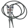 Bow Ties Fashion Western Cowboy Bolo Tie British Flag American Logo Metal Buckle Black Leather Neckie Men's Necklace Jewelry
