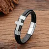 Bracelets porte-bonheur personnalisé luxe CZ croix Bracelet pour hommes hip-hop Rock bijoux tissé cuir corde chaîne Femme petit ami cadeaux
