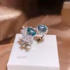 Cluster Ringen Overdreven Onregelmatige Paar Ring Voor Vrouwen Ovaal Vierkant Ocean Blue Topaz Saffier Bloemen Vol Diamanten Huwelijkscadeau Sieraden