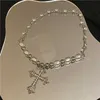 Hanger Kettingen Vintage Minimalistische Bling Cross voor Vrouwen Meisje Gift Verjaardag Bruiloft Trendy Hals Sieraden Goth Parelketting 230613