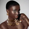 Halskette-Ohrringe-Set, afrikanischer Punk, für Damen, Goldkragen, Halsband, Statement-Tribal-Kostüme, Schmuck-Accessoires
