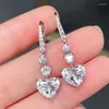 Dangle Earrings Sweet Lady Heart Drop Bridal Wedding Jewelry With Shiny Diamond 925 Sterling Silver Accessories Graceful Fancy Gift