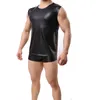 Tops de alças masculinos Colete de cor preta para homens Colete sexy de couro sintético Regatas masculinas sólidas Roupa íntima de uso fino Colete de single sem mangas masculino 230620