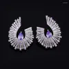 Stud Earrings Heavy Industry Luxury Purple Zircon Geometry 2023 Temperament Exaggerate Rhinestone Stage Jewelry Gift