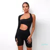 Women's Tracksuits 2023 Spring Summer Women's Long-sleeved Jumpsuit Sexy Cut-out Sports Women Bodycon Bodysuit One Piece Shorts Sets
