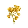 Brooches OI Gold Color Ginkgo Leaf Enamel Plant Corsage For Women Girls Suit Collar Clip Pin Wedding Party Year Jewelry Gift