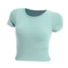 Lu 08 yoga-outfit dames hardloop-sport-T-shirt met korte mouwen en borstkussen strakke fitness-yoga-top