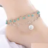 Anklets Sier Layered Anklet Leaf Cuff Line Cute Compact Beaded Satellite Pendant Beach Handmade Delicate Bracelet Ankle Brac Dhqwr