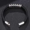 Braccialetti con ciondoli Gioielli da uomo punk Bracciale in pelle intrecciata nera Chiusure magnetiche in acciaio inossidabile Braccialetti Cinturino da polso maschile Semplice PW793