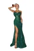 Sparkley Green paljetter Split aftonklänningar Sexig backless Sweetheart Prom -klänningar för kvinnor formella tillfälle Vestidos