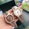 2023 Новые мужские наручные часы Pateks Nautilus серии 5711. Мужские автоматические механические часы. Женские роскошные часы. Коричневый циферблат. Ремешок из нержавеющей стали из розового золота. 2023.