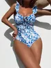 Womens Badmode Prowow Bloemenprint Vrouwen Bikini Onepiece Lace Up Zomer Badpakken Hoge Taille Vakantie Strand Outfits 230620