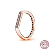 Anelli a grappolo Original Luxury 925 Sterling Silver Set Flat Bottom Women's Pan Ring Rose Gold Crystal Coppia Fai da te Fashion Wedding Jewelry