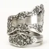 Cluster Rings Vintage Silver Color Carving Lotus Flower Spoon For Women Creativity Wedding Engagement Party Jewelry Gift