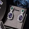 Collier Boucles d'oreilles Fashion Big Luxury Luxury Green and Purple Color Fomen Women Wedding Cumbic Zircon African Dubai Bijoux Bijoux N-533 Africain Dubaï