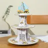 100sets Huancai Mermaid Dinosaur excavator Cake Stand 3 Tier Mermaid Tail Cardboard Cupcake Stand Holder for Kids Birthday Under The Sea Party Supplier