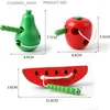 Baby Wooden Puzzle Worm Eat Fruit Apple Pear Funny Wooden Threading Toys Montessori Educational Toys for Children